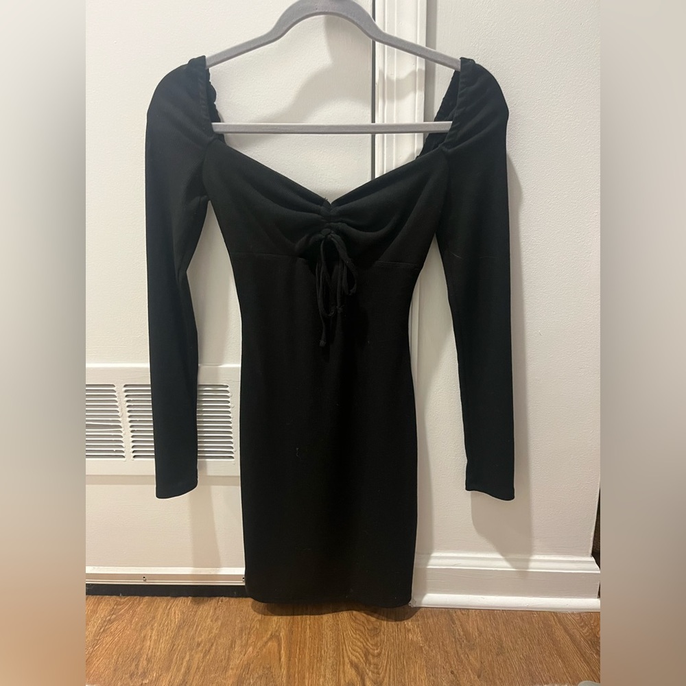 Adika Long Sleeve Black Tie Dress